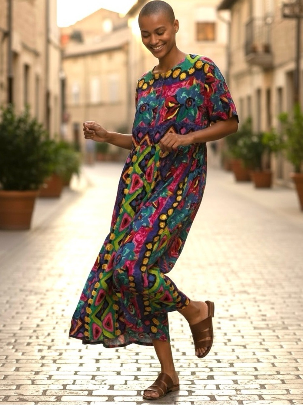 SITA COTTON COLORFUL MULTICOLOR GEOMETRIC TRIBAL PRINT MAXI JUMPSUIT SZ M